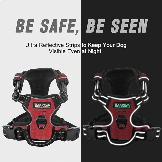 BARKBAY No Pull Dog Harness Front Clip Heavy Duty Reflective Easy Control Handle for Large Dog Walking(Rio Red,S)