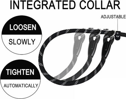 Dog Leash, 6 FT Heavy Duty Dog Leashes, Durable Premium Quality Strong Rope Slip Leash with Comfortable Padded Handle and Highly Reflective Threads for Small Medium and Large Dogs, (Black)