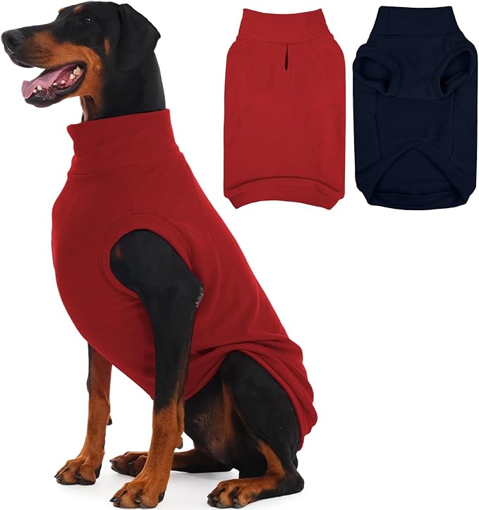 IECOii 2 Pack 5XL Fleece Dog Sweaters for Large Breeds Warm Sweatshirts Stretchy & Cozy Coat for Walking Hiking Camping Hunting, Dogs Vest with Leash Hole, Machine Washable (Size 5XL, Blue & Red)