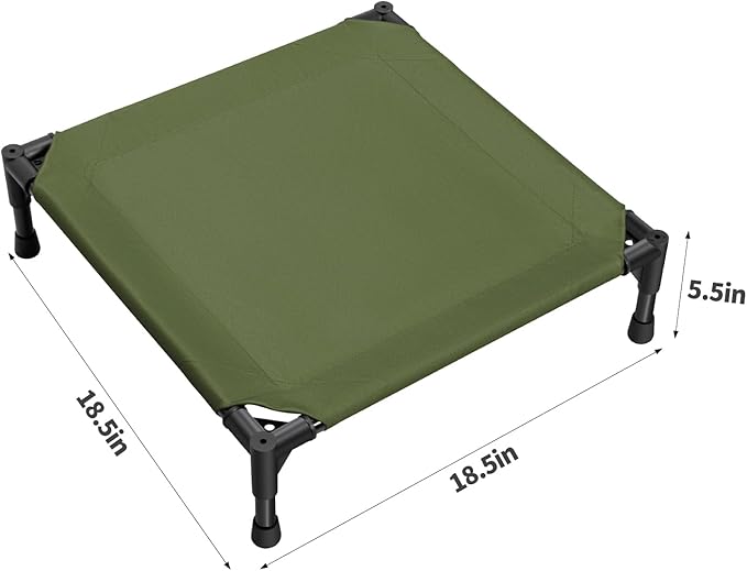 Love&go Elevated Dog Bed with Metal Frame, Cooling Raised Pet Cot for Dog and Cat (S - Olive Green, Small-18.5x18.5x5.5 inch)