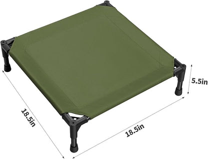 Love&go Elevated Dog Bed with Metal Frame, Cooling Raised Pet Cot for Dog and Cat (S - Olive Green, Small-18.5x18.5x5.5 inch)