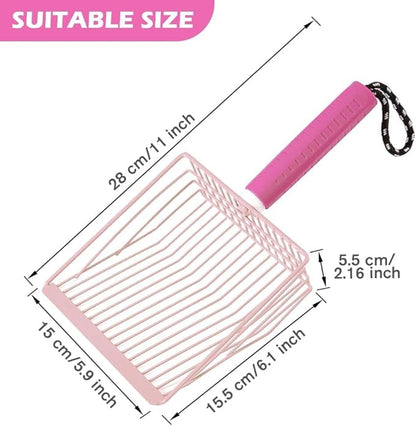 Apidgrowth Cat Litter Scoop, 2-in-1 Detachable Ergonomic Handle, Metal, Bar Grid Shape with Suspendable Cord (Pink)