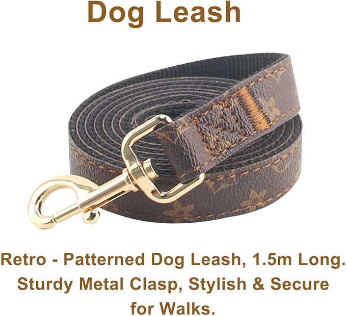 Dog Collar Harness and Leash-Adjustable and No Pull pet Harness for Dogs with Plastic Buckle, Stylish Pattern for Small Medium or Large Boy and Girl Dog