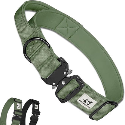 Camo Tactical Dog Collar for Medium & Large Dogs – Heavy Duty Adjustable Nylon Collar with Control Handle, Quick-Release Metal Buckle & D-Ring Comfortable, Durable Training Collar for All Dog Breeds