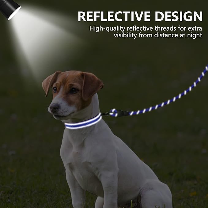 Dynmeow Reflective Dog Collar and Leash Set, 6FT Strong Climbing Rope Leash with Padded Handle, Adjustable Pet Collar with Soft Neoprene Padding for Puppy Small Dogs, Navy-Blue, Xs