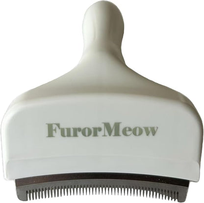 FurorMeow Pet Deshedding Tool with Curve Blade, Cat Grooming Brush, Tight V-shaped Teeth Shedding Comb for Cat and Small Dog (White, Small)