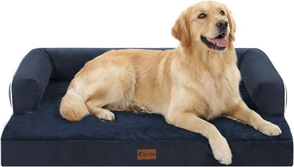 Casa Paw Orthopedic Dog Beds for Large Sized Dogs, Waterproof Egg Crate Foam Large Dog Couch Beds with Comfy Bolster 36x27Inch, Washable Pet Beds with Removable Cover and Nonskid Bottom, Navy Blue