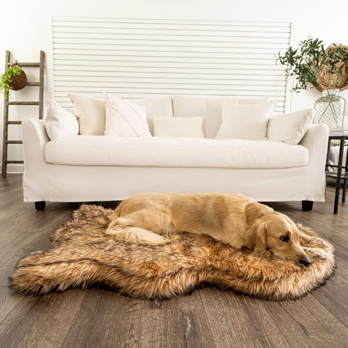 PupRug Orthopedic Dog Bed for Large Dogs with Fluffy Soft Faux Fur and Memory Foam for Joint Pain Relief, Machine Washable and Waterproof Couch Bed, Sable Tan, Large/Extra Large