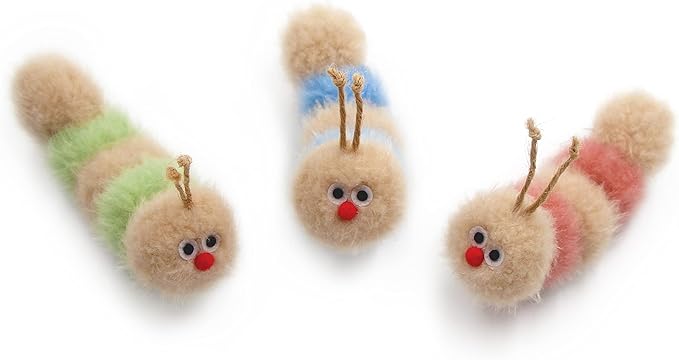 Jumpaws Interactive Natural 3 PK Catnip Toy, with Rattle, Bite Resistant, for All Ages Indoor Cat, Soft Caterpillar Toys, Fluffy Kitten Toy