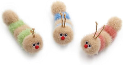 Jumpaws Interactive Natural 3 PK Catnip Toy, with Rattle, Bite Resistant, for All Ages Indoor Cat, Soft Caterpillar Toys, Fluffy Kitten Toy