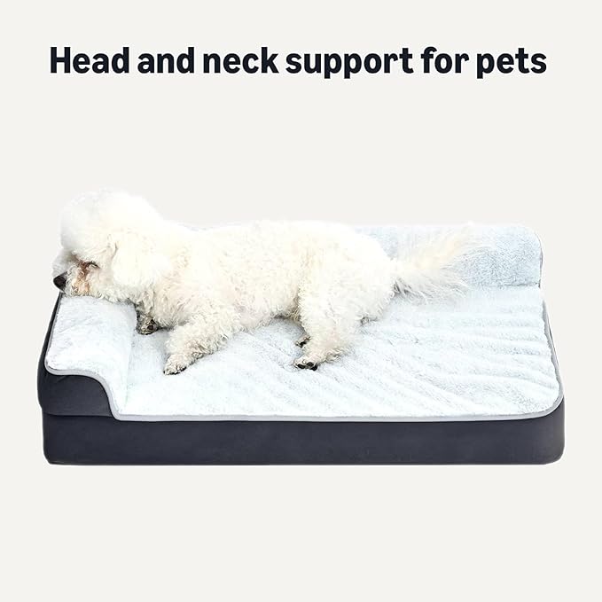 Amazon Basics Washable L-Shaped Dog Bed for Small Dogs, Anti-Slip Pet Sofa Bed for Indoor Dogs, Crate Bed, 24x18x6.5 Inches, Gray, Extra-Small