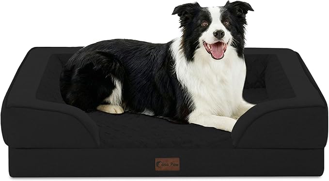Casa Paw Orthopedic Dog Beds for Large Sized Dogs, Waterproof Memory Foam Large Pet Bed with Sides 35x22Inch, Non-Slip and Egg-Crate Foam Big Dog Couch Bed with Removable Washable Cover, Black