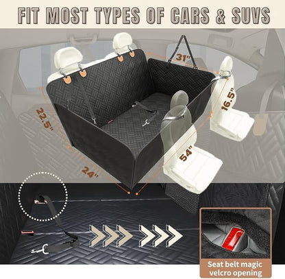 FURRY VOYAGE Back Seat Extender for Dogs, Hard Bottom Dog Car Seat Cover for Backseat Holds 400lbs, Waterproof Car Hammock for Large Dogs, Anti-Scratch Large Rear Seat Protector for Car, SUV, Truck