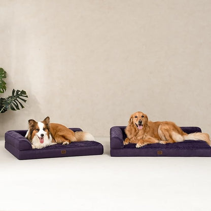EHEYCIGA Memory Foam Dog Bed Large Size Dogs, Orthopedic Dog Bed Large with Washable Removable Cover, Waterproof Pet Sofa Couch with Nonskid Bottom, 36x27x6, Purple