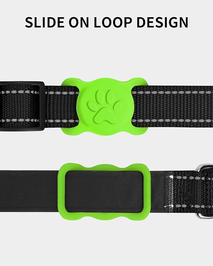 Dynmeow Dog Cat Collar Holder Compatible with Airtag, Anti-Lost Silcione Holder for 3/4-1" inch Wide Collar, Green, M(1 Pack)