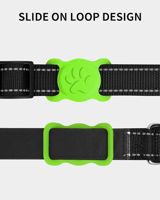 Dynmeow Dog Cat Collar Holder Compatible with Airtag, Anti-Lost Silcione Holder for 3/4-1" inch Wide Collar, Green, M(1 Pack)