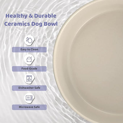 SPUNKYJUNKY Ceramics Elevated Dog Bowls with Wooden Stand - Raised Dog Bowl for Medium Large Dogs - Double 60OZ Bowls, Grey