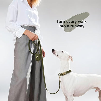 Didog Stylish PU Leather Dog Leash for Medium Dogs, Easy to Clean 5ft Dog Leashes for Large Dogs, Fashionable and Elegant for Walking, Running and Training,Dark Green, M