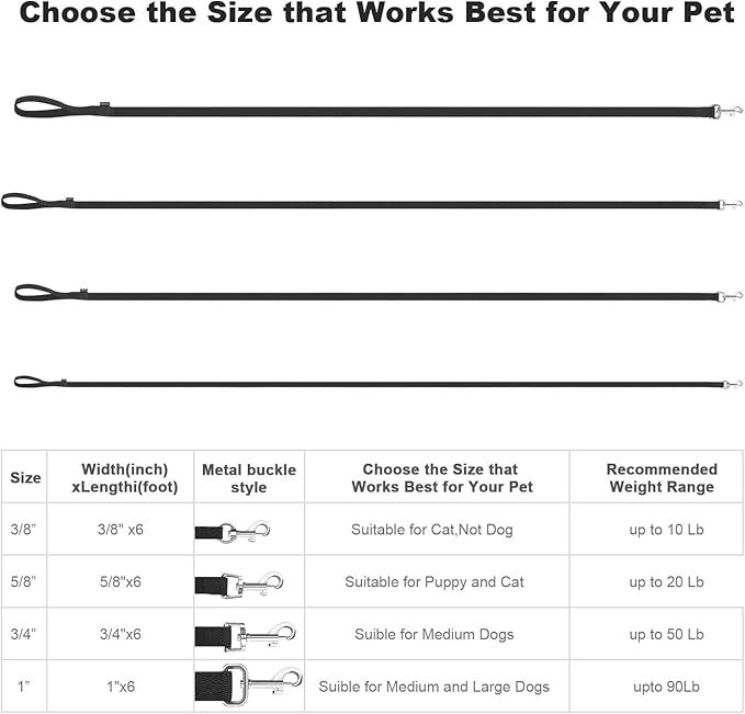 AMAGOOD 6 FT Cat Leash, Strong and Durable Traditional Style Leash with Easy to Use Collar Hook,Cat Lead Great for Cats (1" x 6 ft,Black and Black(2-Pack))