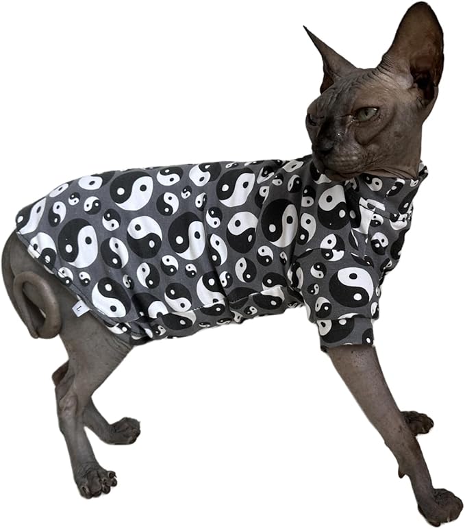 Tai Ji Feng Shui Sphynx Cat Cotton T-Shirts Hairless Cat Sweatshirt Pet Kitten Clothes Round Collar Kitten Shirts Vest Cats & Small Dogs Apparel (Ba Gua, M (5.5-6.6 lbs))