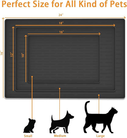 18" x 12" Dog Food Mat, Silicone Pet Mats for Food and Water, Nonslip Pet Feeding Mats for Floors, Dog Cat Bowl Mat with Raised Edges, Light Gray