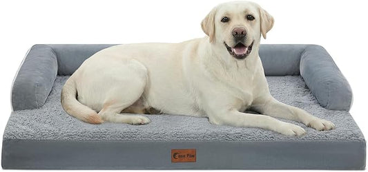 Casa Paw Orthopedic Dog Beds for Extra Large Dogs, Waterproof Egg Crate Foam XL Dog Bed with Sides 45x35Inch, Big Dogs Couch Beds with Removable Washable Cover and Nonskid Bottom, Grey