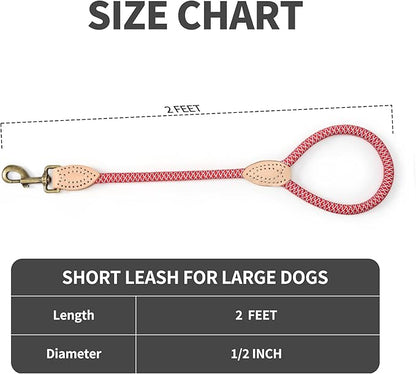 Mile High Life Short Dog Leash, Short Leash for Large Dogs, Reflective Dog Lead with w Leather Tip, Heavy Duty Leash for Large and Medium Dogs Training and Walking(Red, 18 Inch)
