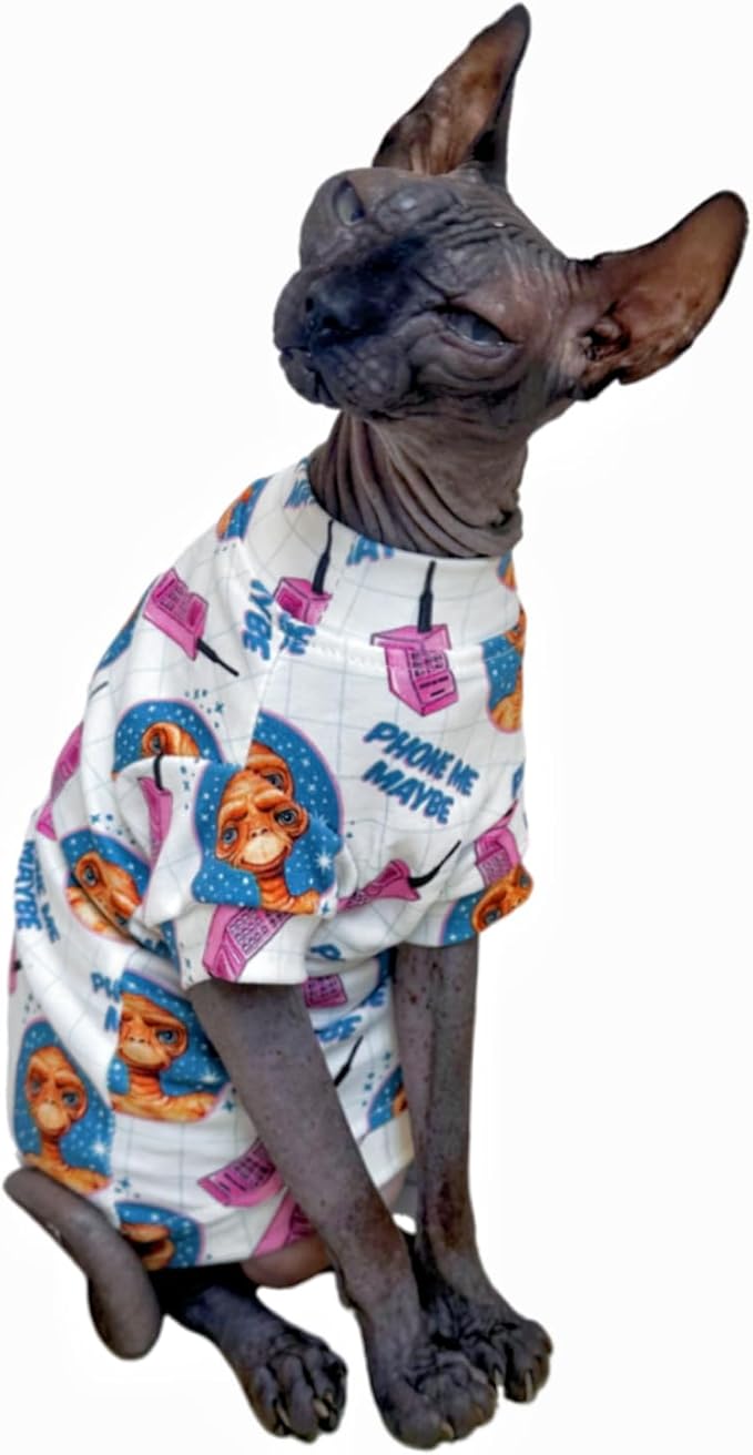 Limited Edition Sphynx Cat T-Shirts Elastic Hairless Cat Sweatshirt Pet Kitten Clothes Round Collar Kitten Shirts Vest Cats & Small Dogs Apparel (Alien, XL (10-12 lbs))