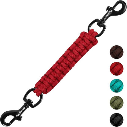 PetBonus Dog Collar Safety Clip, Handmade Backup Safety Strap for Dog Harness, Prong, Pinch Collar, Double Ended Clasp Leash Connector (Red)