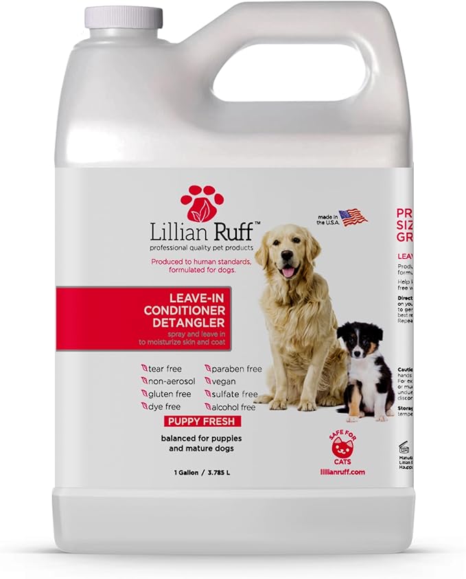 Lillian Ruff Leave-In Dog Conditioner & Detangler Spray - pH Balanced After-Bath No Rinse Hydrating Dog Conditioning Spray - Silky Shine Spray For Dry Skin Itch Relief, Detangling & Dematting (Gallon)