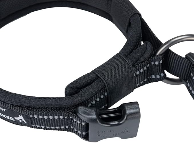 EXCELLENT ELITE SPANKER Reflective Dog Collar Classic Soft Padded Breathable Nylon Adjustable Pet Collar with Quick Release Buckle for Boy Girl Male Female Small Medium Large Dogs Training(Black-M)