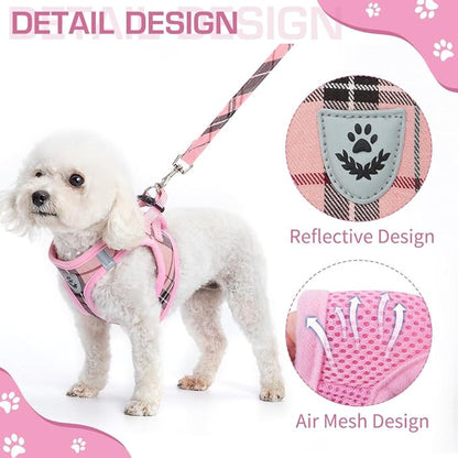 KOOLTAIL Dog Harness for Small Medium Dogs ,Dog Harness and Leash Set, Step in No Pull Soft Mesh Padded Adjustable and Reflective Pet Vest Harness Puppy, Plaid Extra Harness for XS S Dogs, Pink S