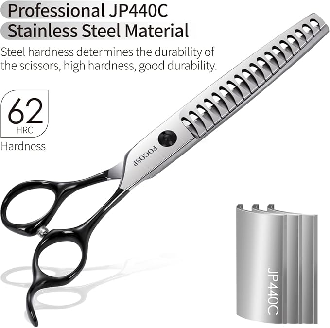 FOGOSP Dog Thinning Shears for Grooming 6.75" Chunker Shears Quickly Thinning Thick Hair Professional Dog Grooming Scissors for Small Dogs Right Handed Groomer Japan 440C 18 Teeth (Chunker, Black)