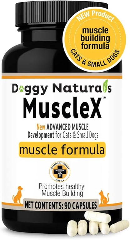 MuscleX™ Feline Canine Muscle Formula Cats & Small Dogs with 300 mg CaHMB & Vitamin D3, Natural Muscl Building formula - Helps Reduce Muscle Loss Due to Normal Aging & Improve Injury Recovery(90 Caps)
