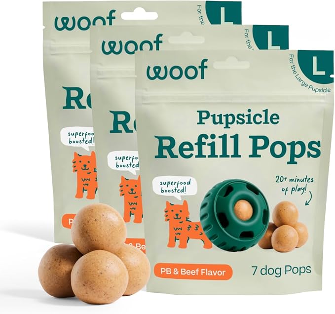 WOOF Pupsicle Refill Pops, Delicious Long Lasting Dog Treats, Pre-Made Pupsicle Refills for Dogs, Wholesome Ingredients, Low-Mess Beef Pet Treats - Large Pops - 7 Count - 3 Pack