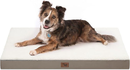 Tail Stories Orthopedic Dog Bed for Large Dogs, Plush Washable Pet Bed for Large Size Dogs with Egg Crate Foam & Removable Oxford Cover, 36x27 Inch, Khaki White
