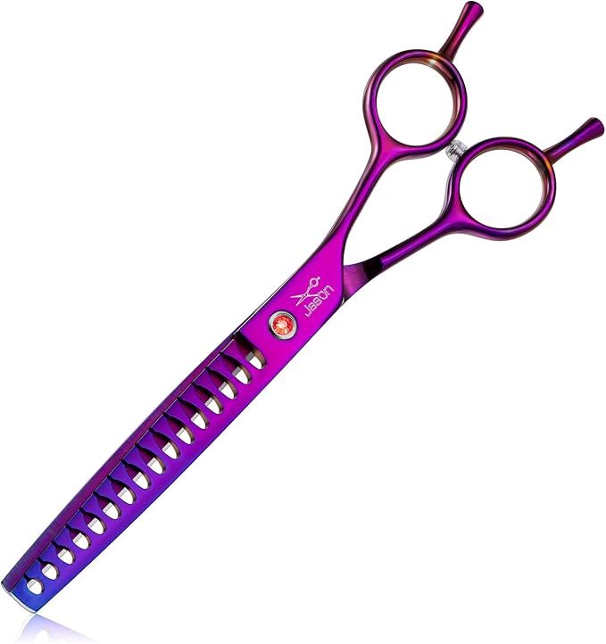 JASON 7.5" Dog Grooming Scissor - Professional Chunker Shear with Ergonomic Handle Japanese Stainless Steel Hair Scissor for Dogs, Cats and Other Pets, Sharp (Chunker, Purple) Christmas Gift