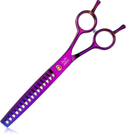 JASON 7.5" Dog Grooming Scissor - Professional Chunker Shear with Ergonomic Handle Japanese Stainless Steel Hair Scissor for Dogs, Cats and Other Pets, Sharp (Chunker, Purple) Christmas Gift