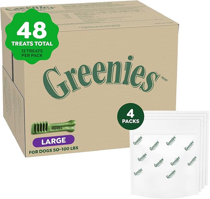 Greenies Veterinarian-Recommended Adult Natural Dental Dog Treats Large Size, Original Flavor, (4) 12 ct Packs (48 Treats Total)