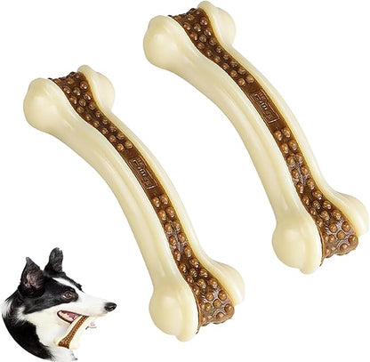 SPEREELER Dog Bones Chew Toys for Aggressive Chewers, 2 Pack Real Beef Flavor,Indestructible Dog Teething Chew Toys for Large/Medium/Small Breed,Tough Dog Toy with Durable Nylon