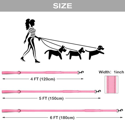 Joytale Dog Leash Heavy Duty for Large Dogs That Pull, Double Handle for Traffic Control, Double-Sided Reflective Leashes for Large Medium Dogs Night Safety, 4FT, Pink