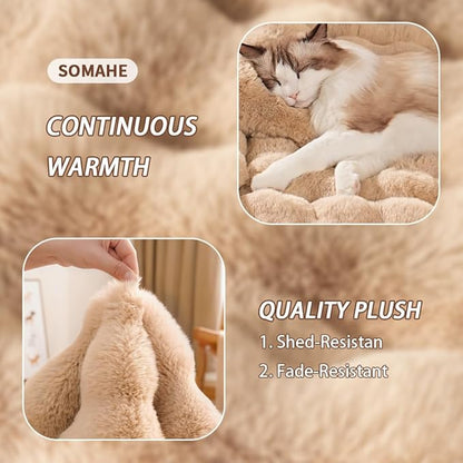 SOMAHE Self-Warming Cat Bed, Plush Faux Fur Pet Bed Mat with Anti-Slip Bottom, Ultra Soft Heated Pad for Cats & Kittens, Cozy Fluffy Bed for Window & Sills Couches, Machine Washable, 23x15 Inch Coffee