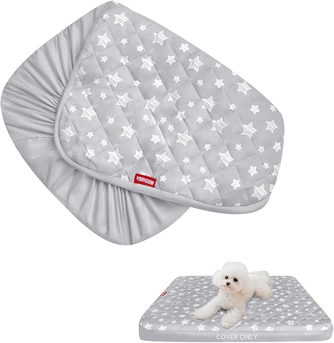 Waterproof Dog Bed Covers Replacement Washable Pet Hair Easy to Remove, Noiseless Quilted Puppy Pet Bed Cover Lovely Grey Star Print 15x20 Inches, for Dog/Cat, Cover Only