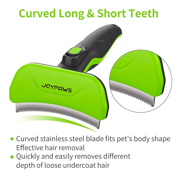 Pet Grooming Brush for Dogs and Cats, Green, Effectively Reduces Shedding by Up to 95%, Self-Cleaning, Long or Short Hair Remover for Medium Dogs & Cats