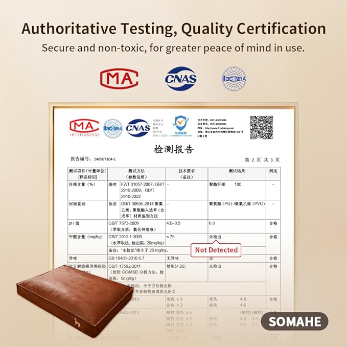 SOMAHE Dog Bed Medium Size Dog Orthopedic Beds for Small Dogs with Removable Washable PU Leather Cover Waterproof Brown 27.5×19.6×4inch