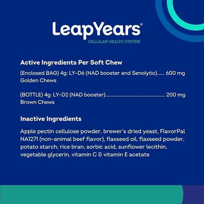 Leap Years Soft Chew Dog Health Supplement – Dog Cognitive Supplement, Supports Longevity of Your Pet, Brain, Heart & Muscle; Powerful NAD for Dogs + Senolytic Formula, Vet-Formulated, Large Breed