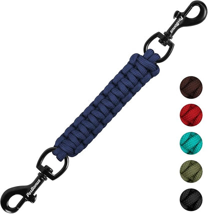 PetBonus Dog Collar Safety Clip, Handmade Backup Safety Strap for Dog Harness, Prong, Pinch Collar, Double Ended Clasp Leash Connector (Navy Blue)