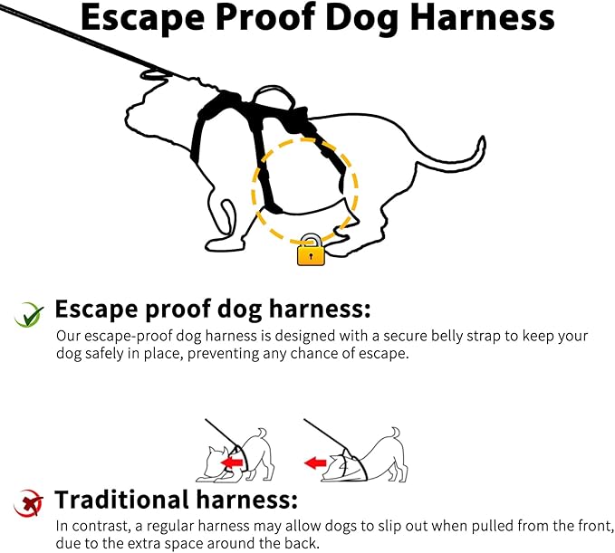 Huntboo Escape Proof Harness, No Slip Dog Harness Escape Proof, Reflective Harness with Handle, Breathable, Durable, Adjustable Vest for Large Dogs Walking, Training, and Running Gear (Rose red, L)