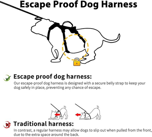 Huntboo Escape Proof Harness, No Slip Dog Harness Escape Proof, Reflective Harness with Handle, Breathable, Durable, Adjustable Vest for Large Dogs Walking, Training, and Running Gear (Rose red, L)