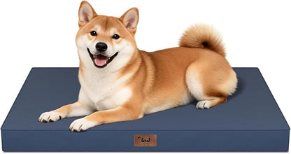 Tail Stories Outdoor Dog Bed for Medium Dogs, Waterproof Dog Crate Mat Orthopedic Egg Crate Foam Pet Bed with Washable Removable Oxford Cover, Navy